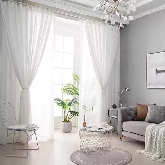 1PC Fluttering Soft Solid White Chiffon Tulle Yarn Curtains for Living Room Bedroom Window Home Decoration Voile Drapes