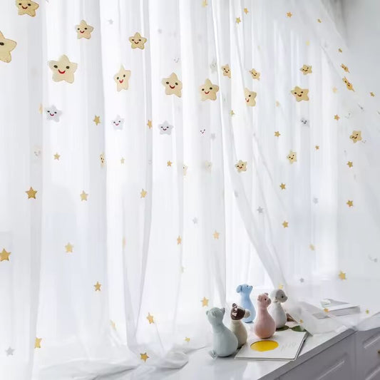 Cartoon Star Voile Curtains For Kids Bedroom Window Treatment Modern Sheer Tulle Living Room Screen Panel X743#3